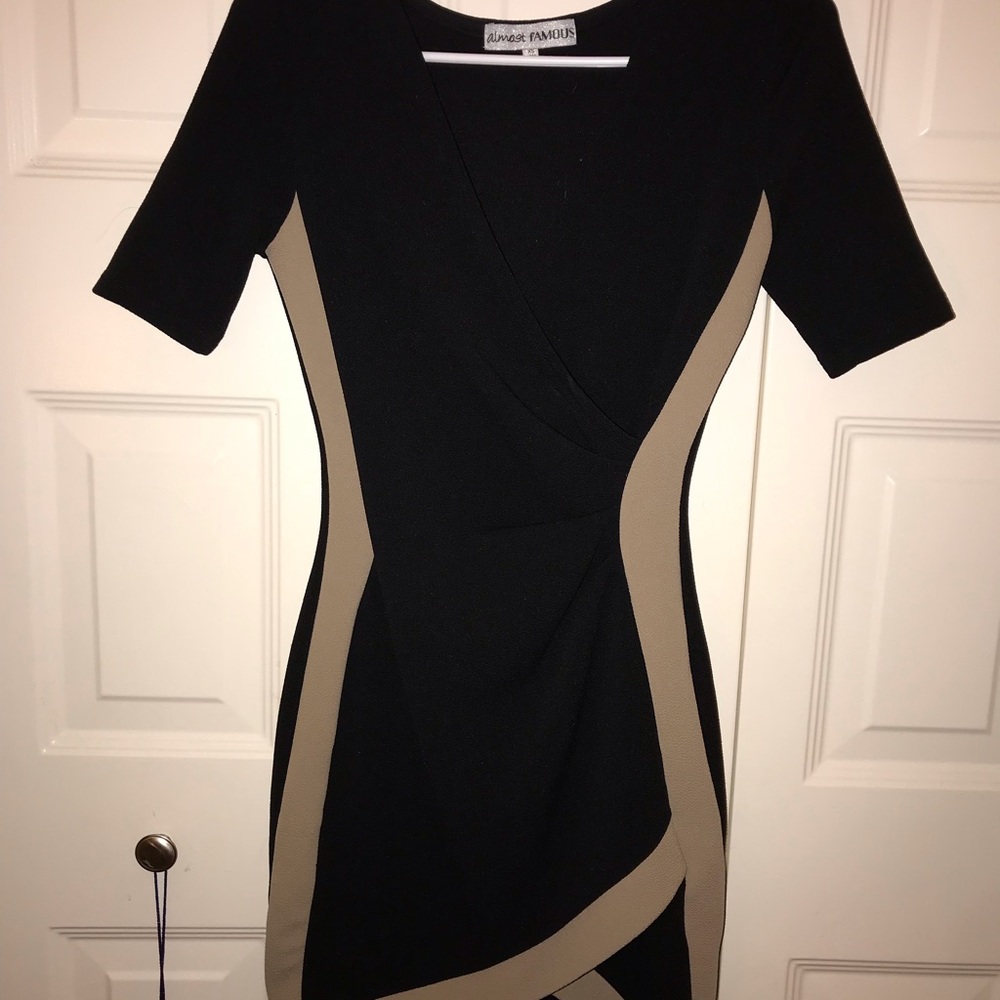 Almost famous bodycon minidress black w tan edges